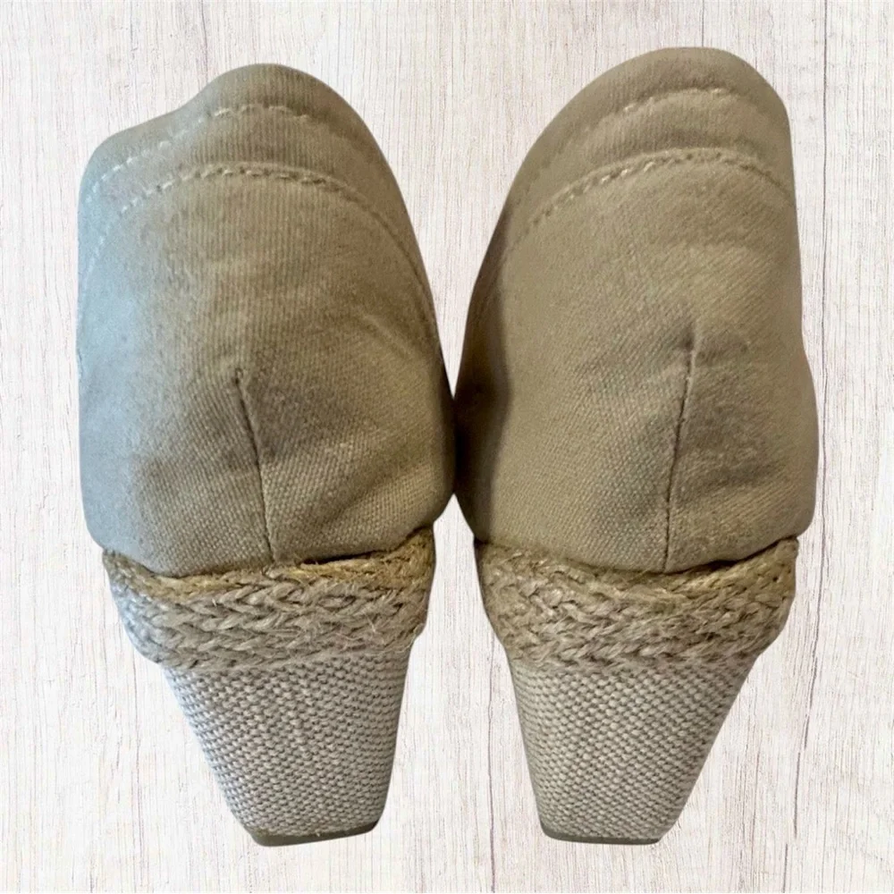 Bongo Peep Toe Espadrille Wedge Shoes Tan Canvas Boho Summer Size 9.5